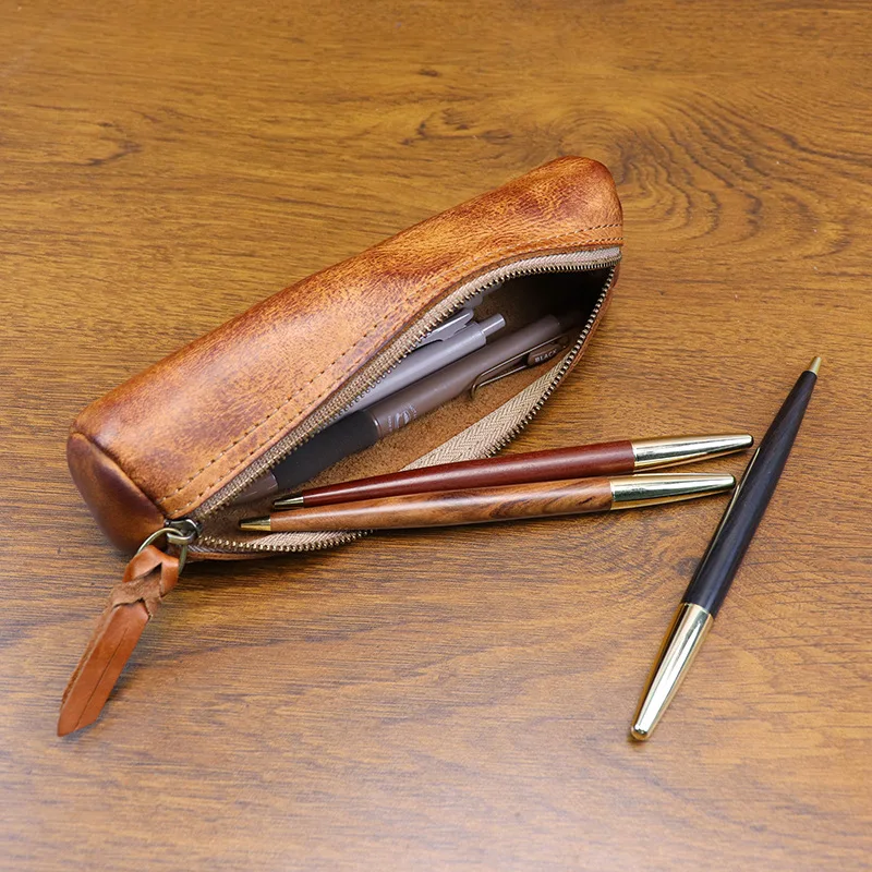 Kotak Pensil Kulit Sapi Retro  - Tan Stationery & Office Supply ulasan dan harga